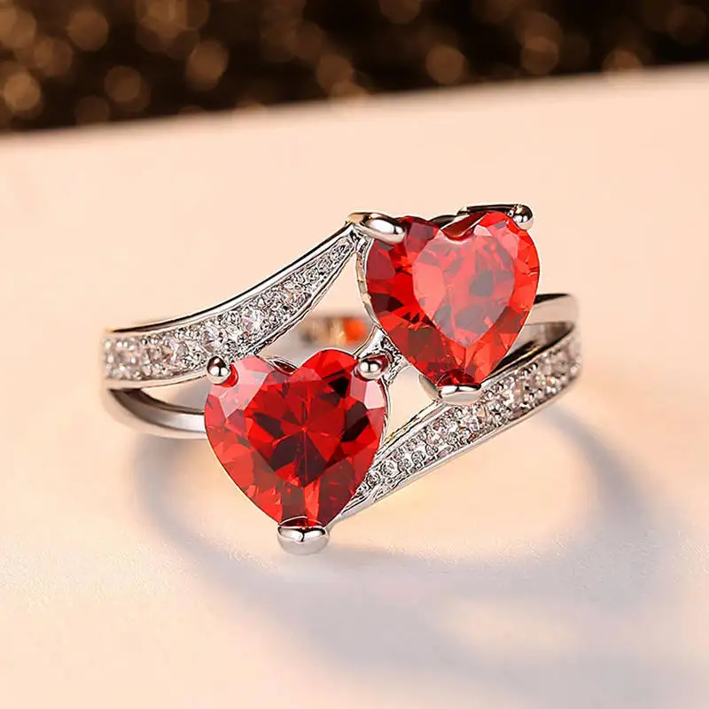 Átlátszó Piros, Kék Tricolor Cirkon Gyűrű Barátnőm Szülinapi Ajándék A Glamour Pár Kettős Szerelem Eljegyzési Gyűrű Női Gyűrű Kép 4