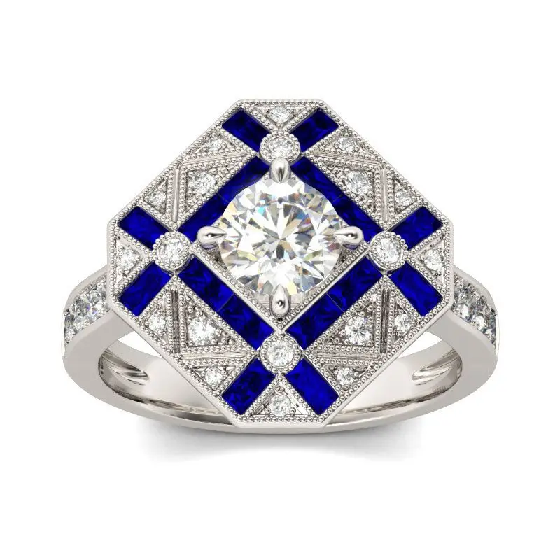Valódi Kék CZ kő Klaszter Halo Gyűrűk ezüst színű Gyűrű, Nők, Férfiak, esküvői Ékszer Kép 0