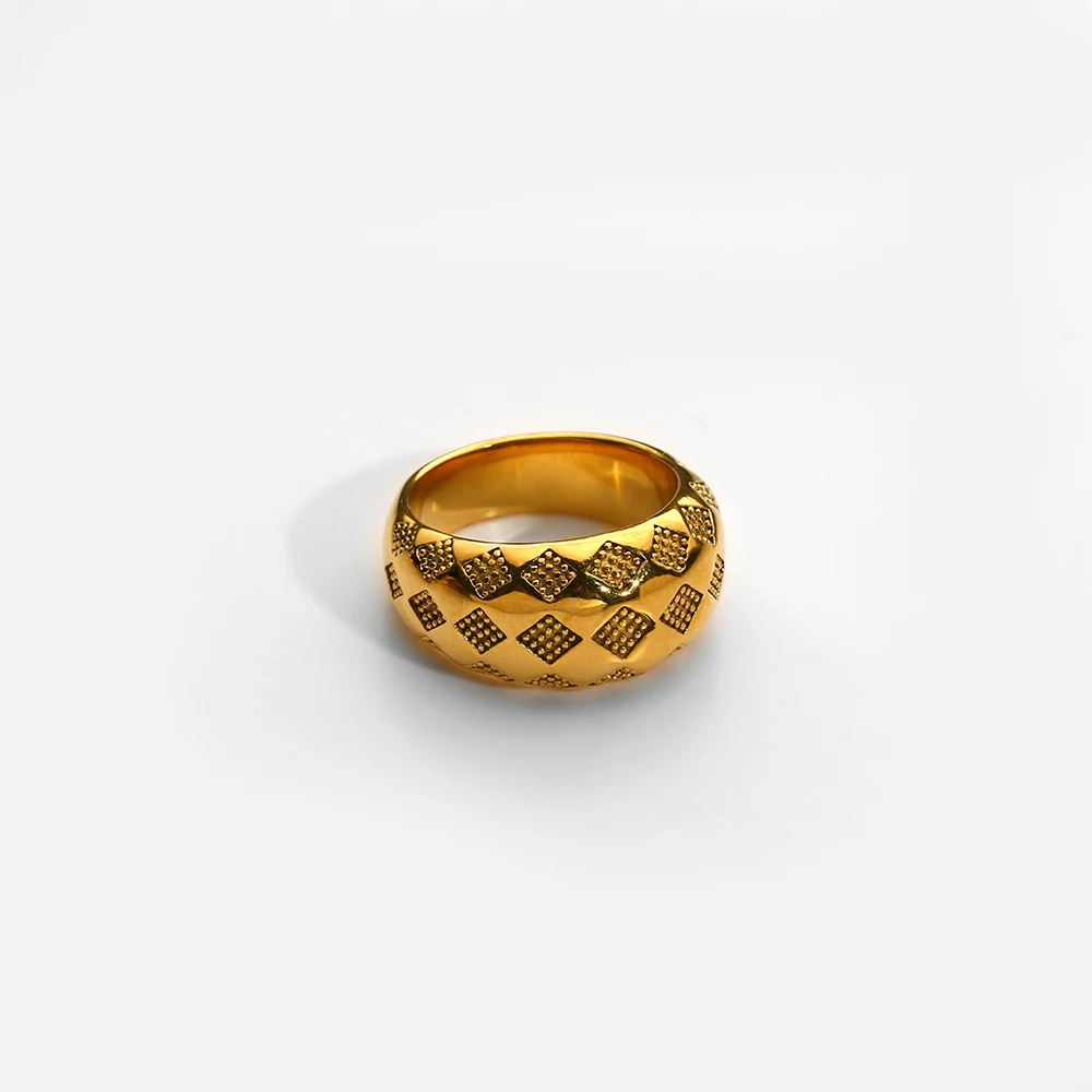 Új Érkezés Merész Vaskos Rozsdamentes Acél 18K Arany Daimond Textúra Ujj Gyűrű Női Arany Ékszer Elhomályosítani Ingyenes Szállítási Csepp Kép 0
