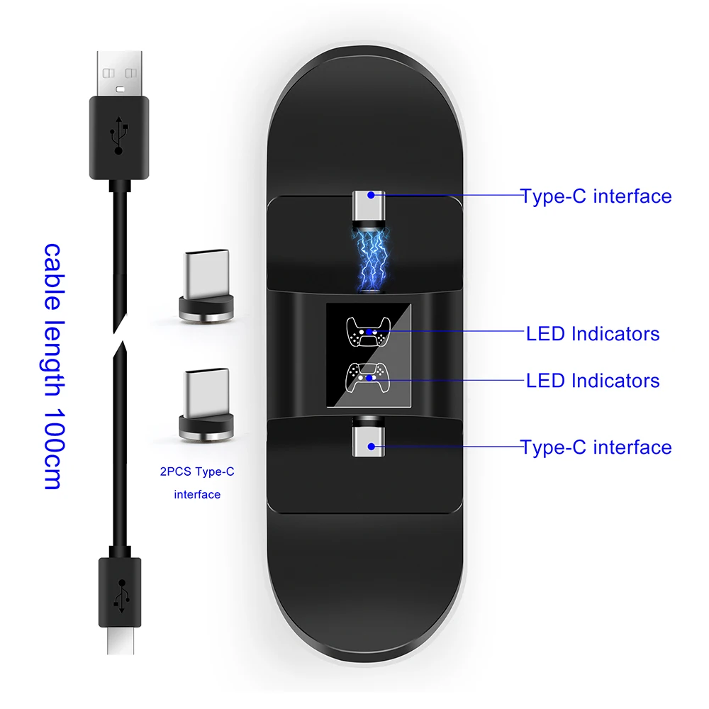 PS5 Vezeték nélküli Controller Töltő LED USB Töltő Dokkoló Állomás, 2V/5A Töltő Mágneses Felület a Playstation 5 Gamepad Kép 3