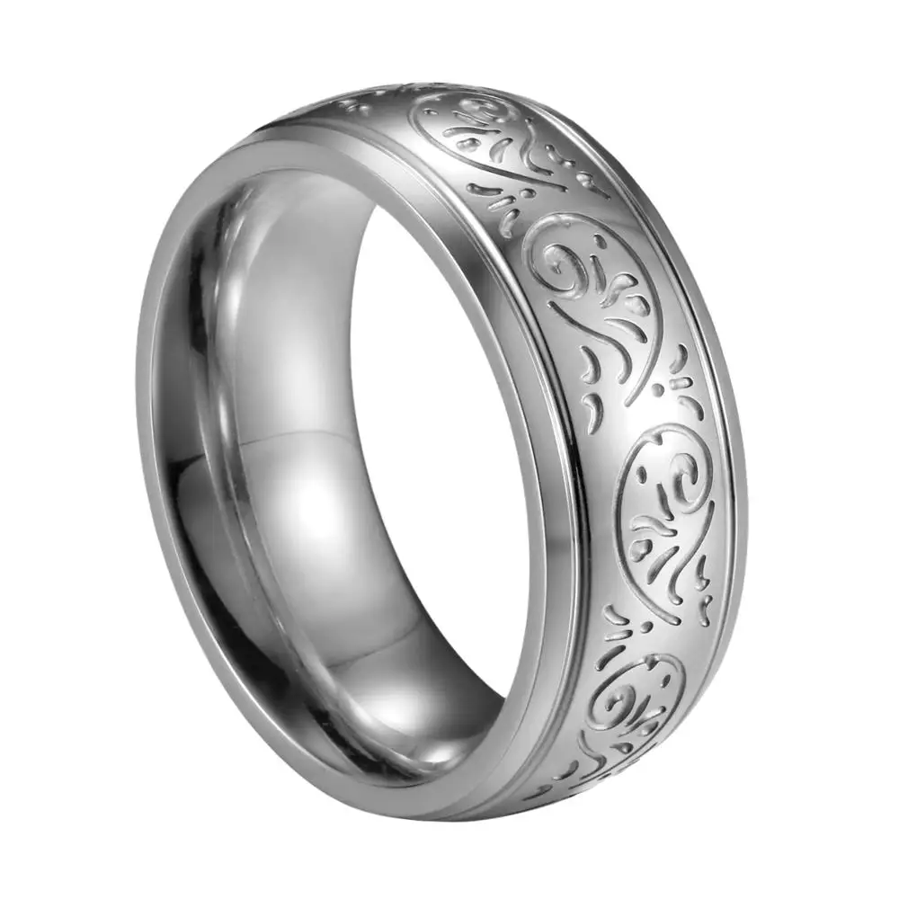 BONISKISS 7mm Régi Klasszikus Minta Gyűrű A Férfiak Antik Ezüst Színű nemesacél Férfi Gyűrű jegygyűrű, Eljegyzési Gyűrűk Kép 1