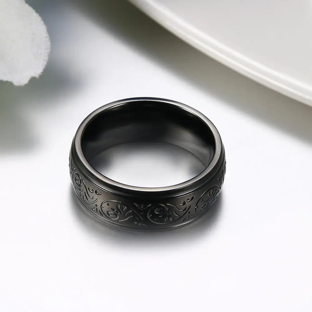 BONISKISS 7mm Régi Klasszikus Minta Gyűrű A Férfiak Antik Ezüst Színű nemesacél Férfi Gyűrű jegygyűrű, Eljegyzési Gyűrűk Kép 4
