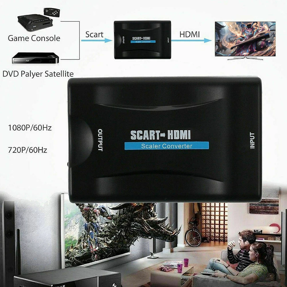 1080P SCART HDMI-kompatibilis Video Audio Előkelő Jel Átalakító Adapter HD Vevőkészülék TV Plug and Play USB DC Kábel Kép 1