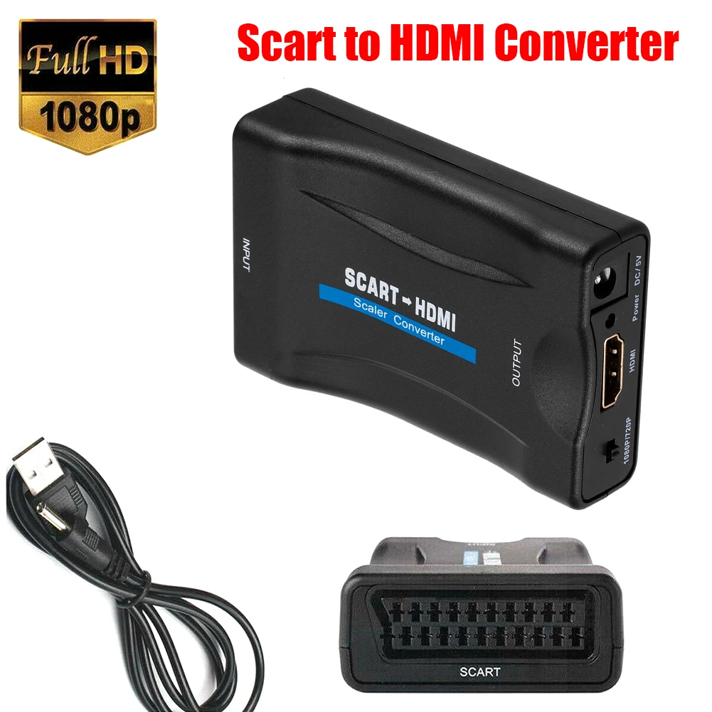 1080P SCART HDMI-kompatibilis Video Audio Előkelő Jel Átalakító Adapter HD Vevőkészülék TV Plug and Play USB DC Kábel Kép 4
