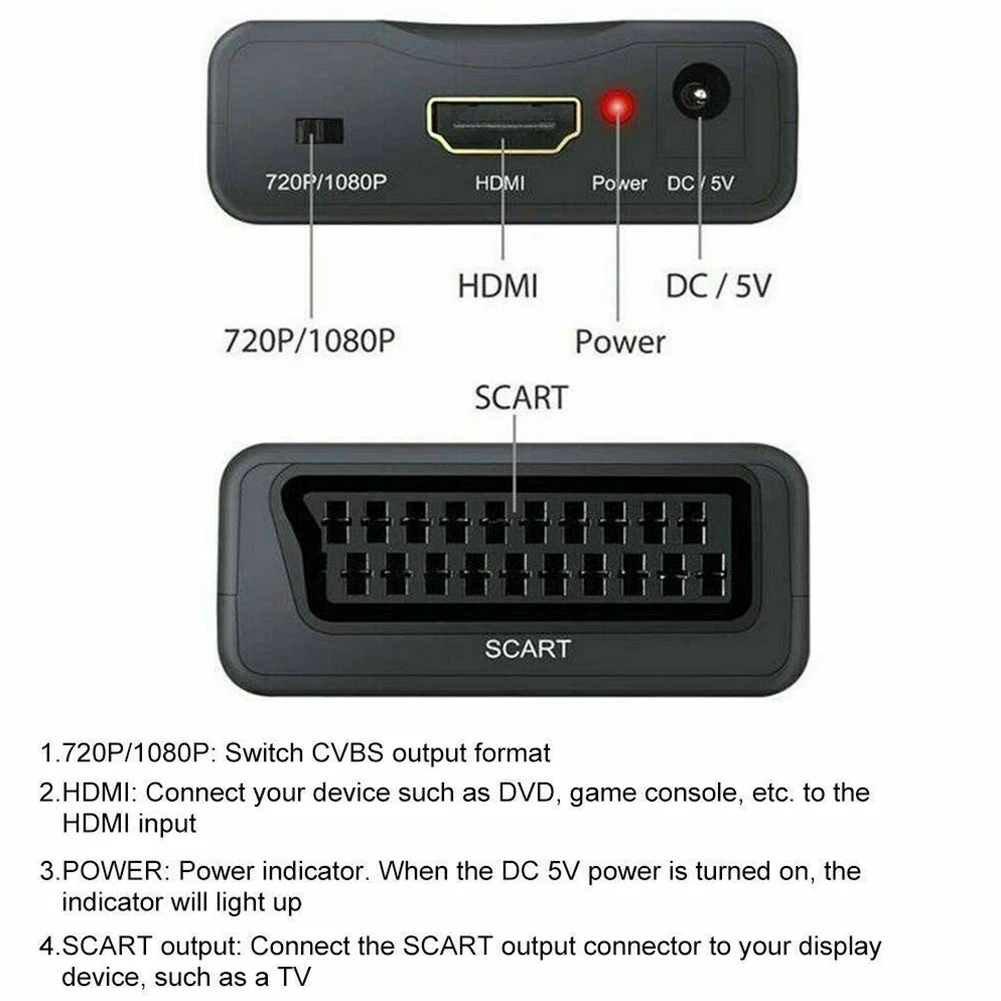 1080P SCART HDMI-kompatibilis Video Audio Előkelő Jel Átalakító Adapter HD Vevőkészülék TV Plug and Play USB DC Kábel Kép 5