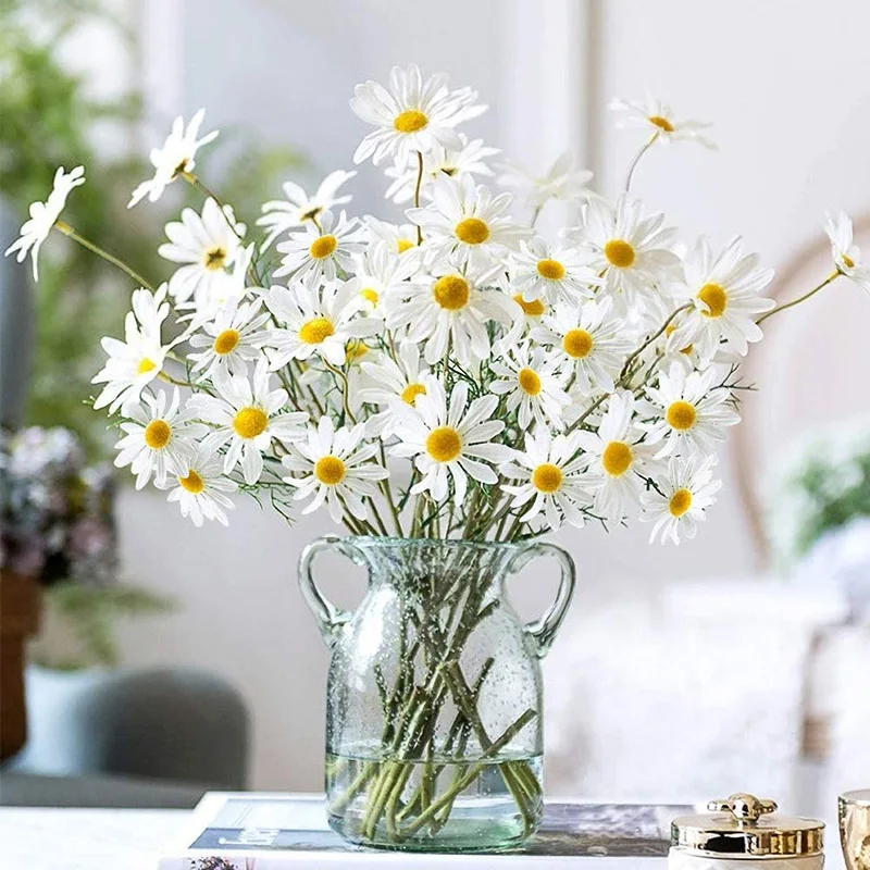 5db 50cm Mesterséges Fehér Daisy Csokor Virág DIY Váza Otthon Kert Nappali Dekoráció Esküvői Party Selyem Hamis Virágok Kép 0