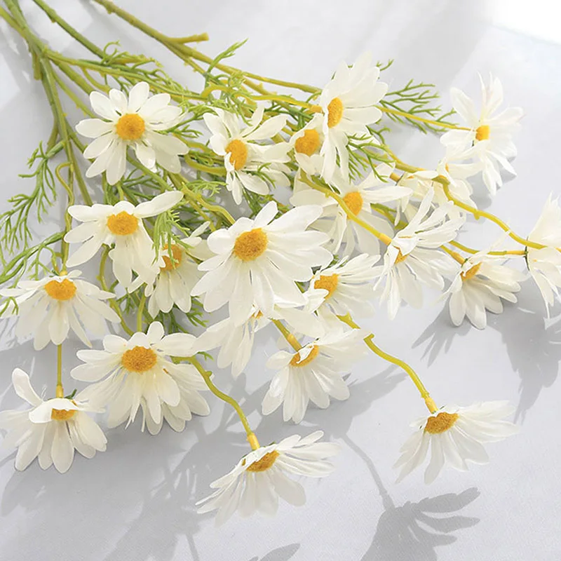 5db 50cm Mesterséges Fehér Daisy Csokor Virág DIY Váza Otthon Kert Nappali Dekoráció Esküvői Party Selyem Hamis Virágok Kép 3