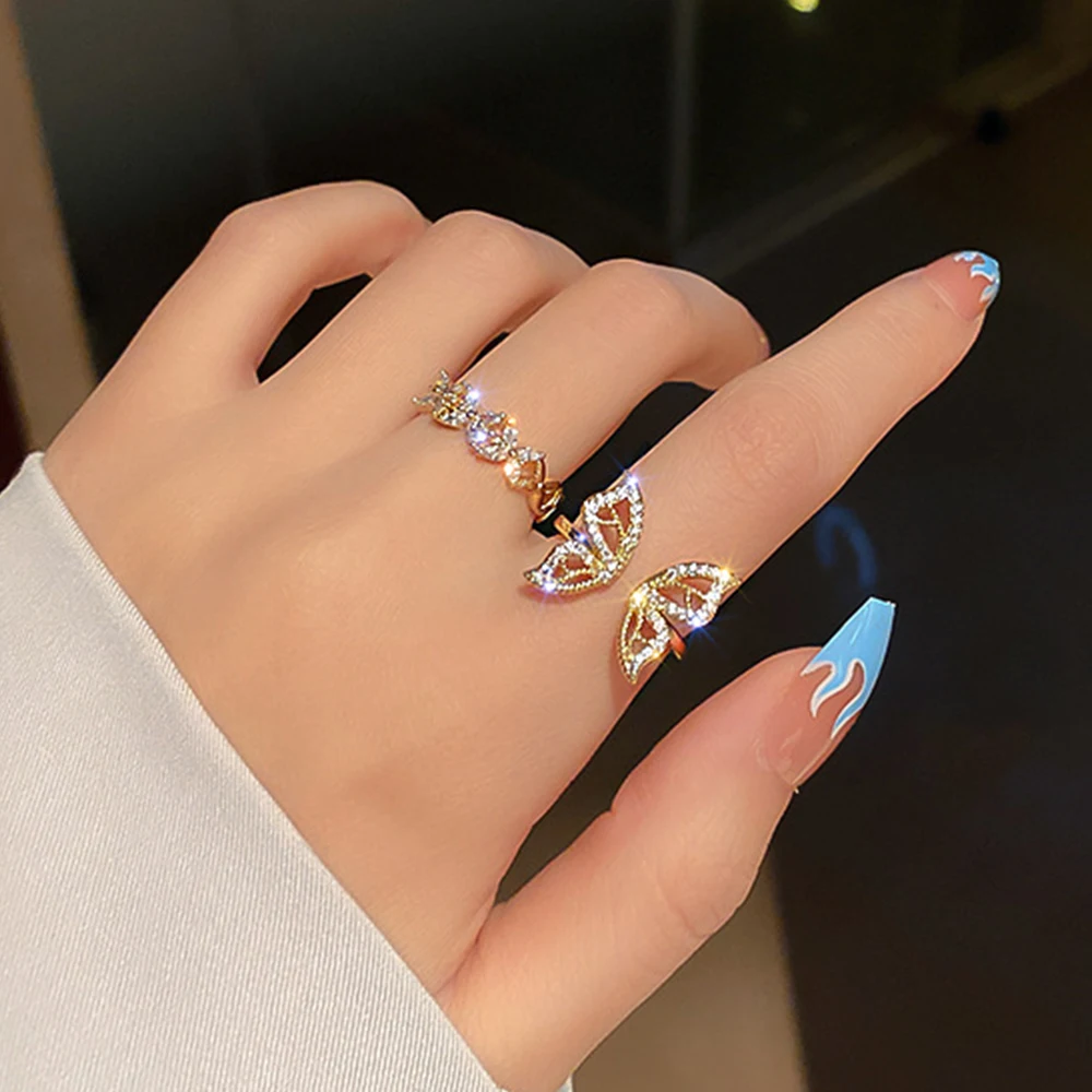 Luxus Intarziás Cirkon Pillangó Nyitó Gyűrű Női Divat, Szabálytalan Ujját Vékony Gyűrű Ajándék 2021 Női Ékszerek Fél Kép 0