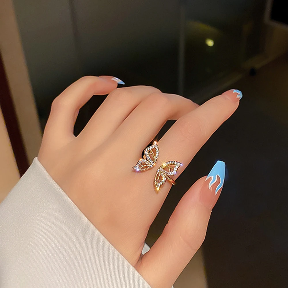 Luxus Intarziás Cirkon Pillangó Nyitó Gyűrű Női Divat, Szabálytalan Ujját Vékony Gyűrű Ajándék 2021 Női Ékszerek Fél Kép 2