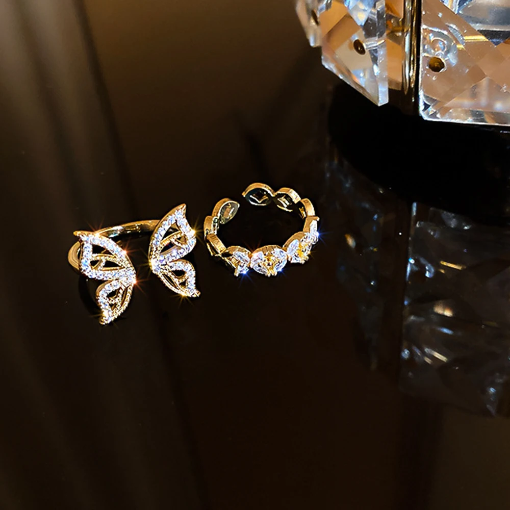 Luxus Intarziás Cirkon Pillangó Nyitó Gyűrű Női Divat, Szabálytalan Ujját Vékony Gyűrű Ajándék 2021 Női Ékszerek Fél Kép 3