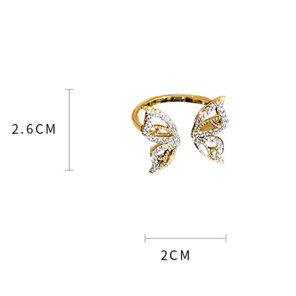 Luxus Intarziás Cirkon Pillangó Nyitó Gyűrű Női Divat, Szabálytalan Ujját Vékony Gyűrű Ajándék 2021 Női Ékszerek Fél Kép 5