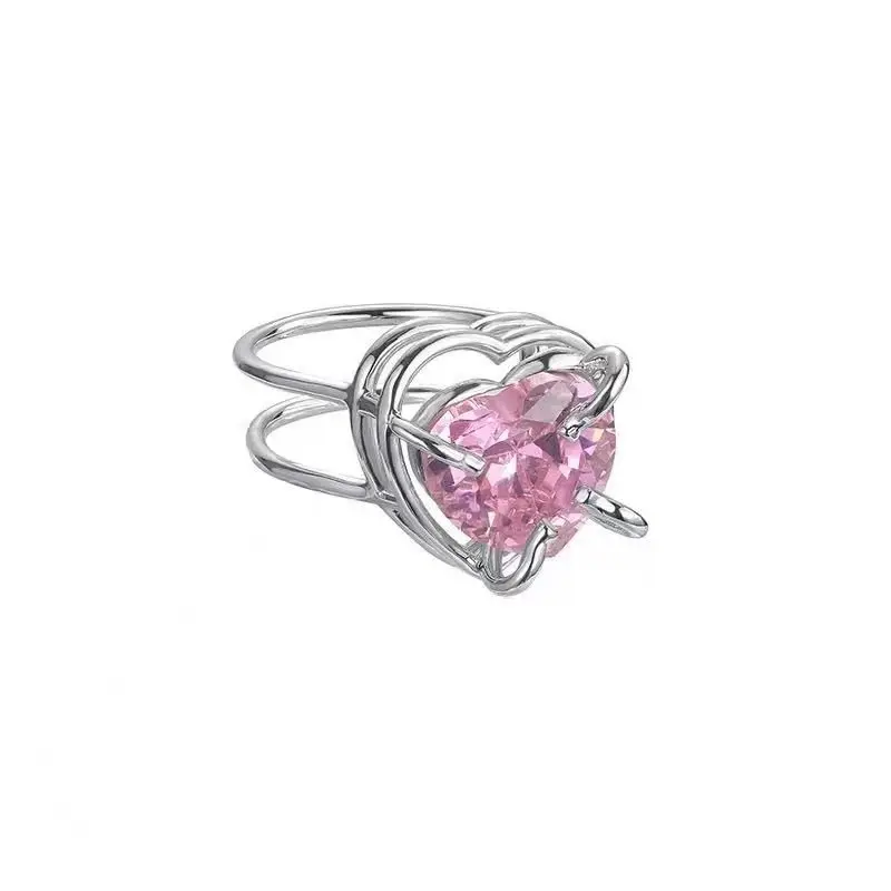 VSnow Egyedi Design Szerelmes Szív Gyöngy, Fehér, Rózsaszín Kocka Cirkon Gyűrű a Nők Üreges Ki Enghagement Gyűrűk Női Ékszerek Kép 4