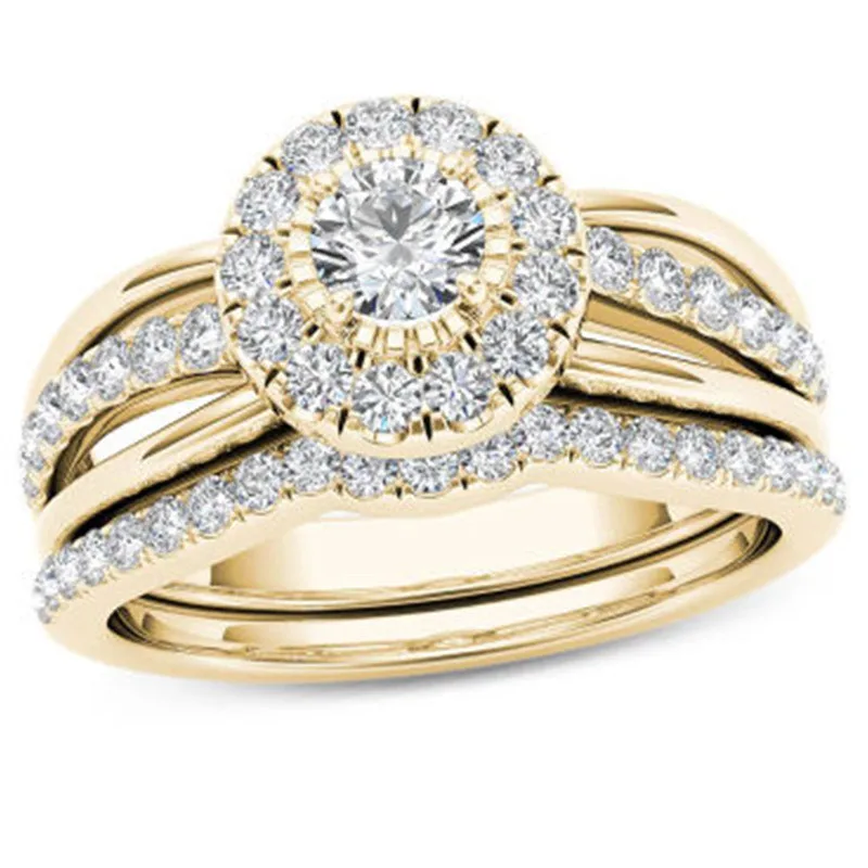 Arany Teljes Cirkon Esküvői Gyűrű Női Ékszerek Kerek Kristály Gyűrű Női Divat Vintage Eljegyzési Gyűrű, Nők, Hölgyek Ajándékok Kép 0