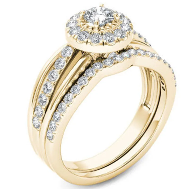 Arany Teljes Cirkon Esküvői Gyűrű Női Ékszerek Kerek Kristály Gyűrű Női Divat Vintage Eljegyzési Gyűrű, Nők, Hölgyek Ajándékok Kép 2