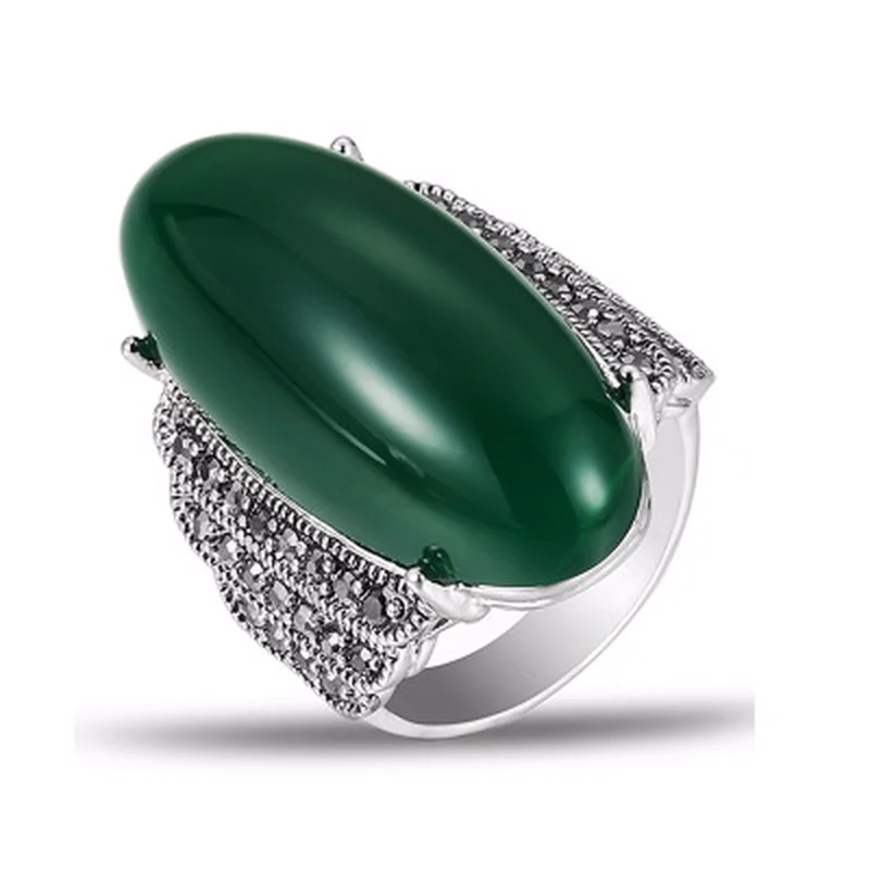 Luxus Nagy Ovális Kő Gyűrű a Nők, Etnikai Stílusú Antik Ezüst Színű, Fényes, Sárga Kristály Gyűrű Retro Divat Esküvő Ékszer Kép 1