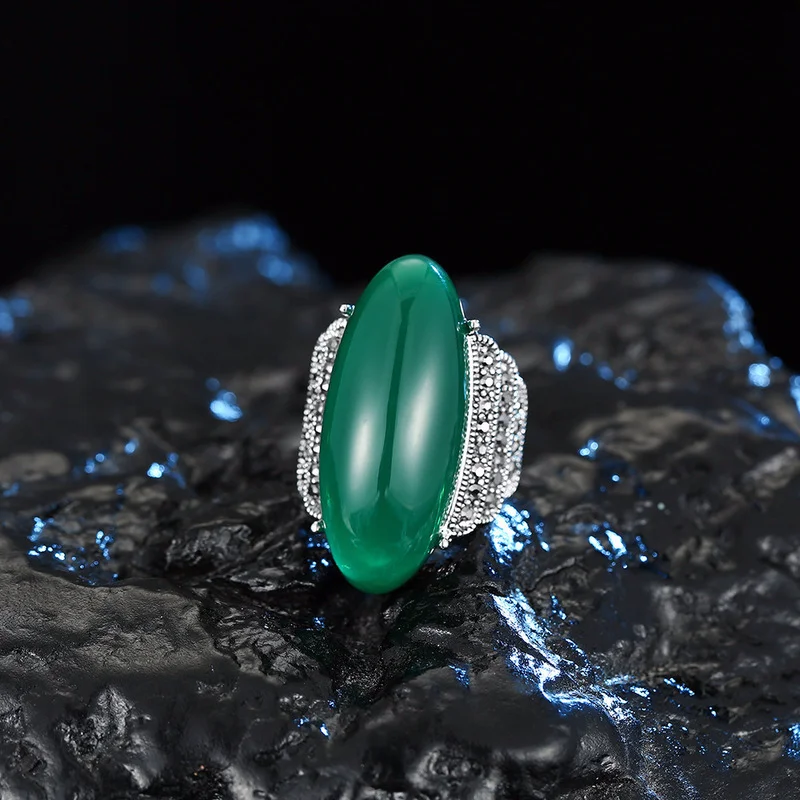Luxus Nagy Ovális Kő Gyűrű a Nők, Etnikai Stílusú Antik Ezüst Színű, Fényes, Sárga Kristály Gyűrű Retro Divat Esküvő Ékszer Kép 2