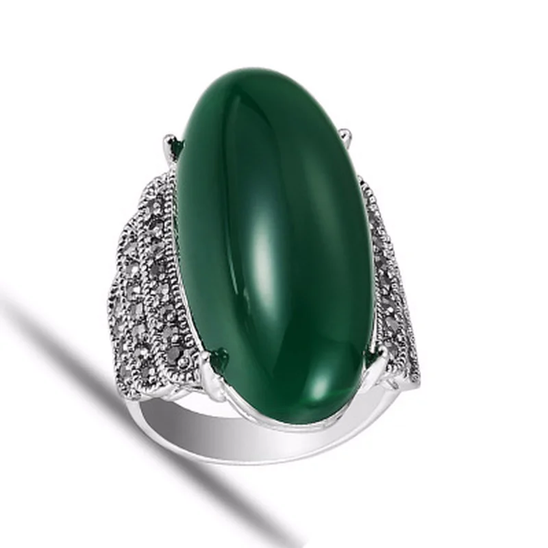 Luxus Nagy Ovális Kő Gyűrű a Nők, Etnikai Stílusú Antik Ezüst Színű, Fényes, Sárga Kristály Gyűrű Retro Divat Esküvő Ékszer Kép 3