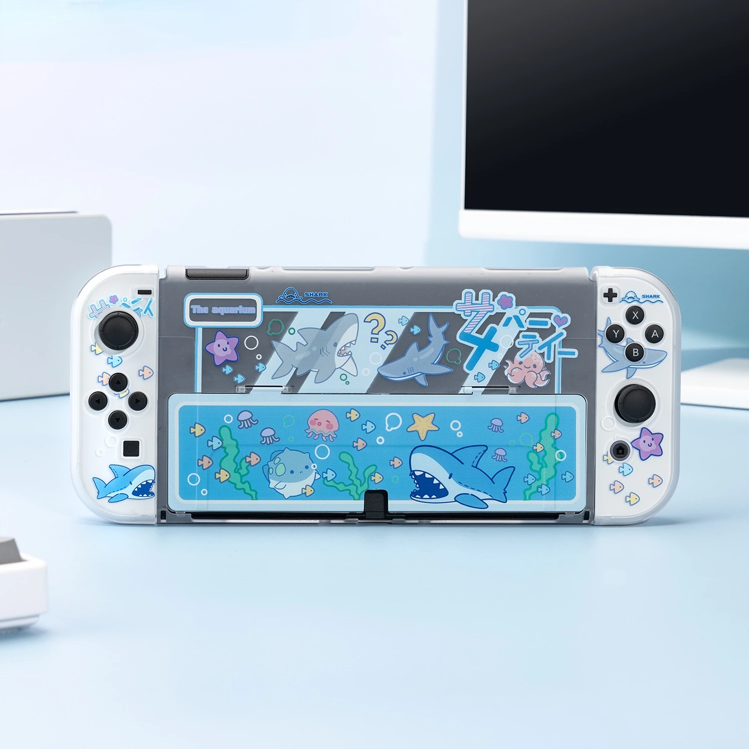 A Nintendo Kapcsoló OLED Esetben Cápa Fél Kemény Héj Átlátszó Osztott Öröm-cons Védő Fedél Kapcsoló OLED Új Shell Kép 2