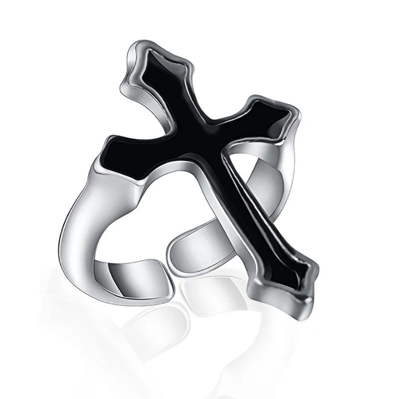 Évjárat Fekete Kereszt Gyűrű Ezüst Ötvözet Nyitva Állítható Gyűrű Krisztus Gyűrű Nyílás Mérete Ujját Ékszerek, Gyűrűk, Nők, Férfiak Kép 0