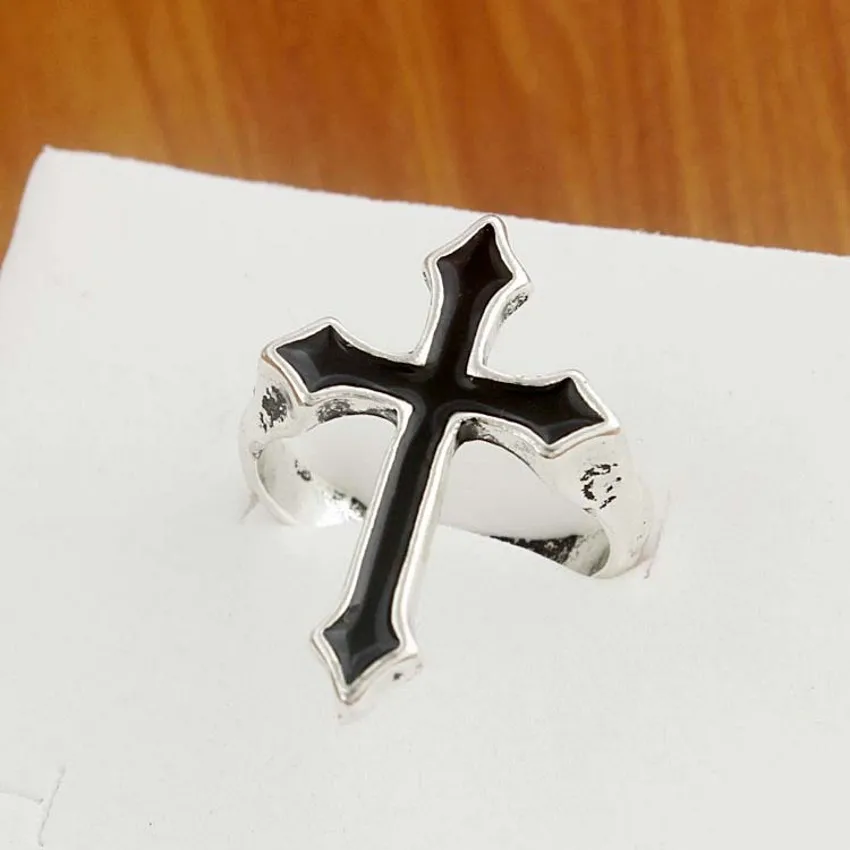 Évjárat Fekete Kereszt Gyűrű Ezüst Ötvözet Nyitva Állítható Gyűrű Krisztus Gyűrű Nyílás Mérete Ujját Ékszerek, Gyűrűk, Nők, Férfiak Kép 4