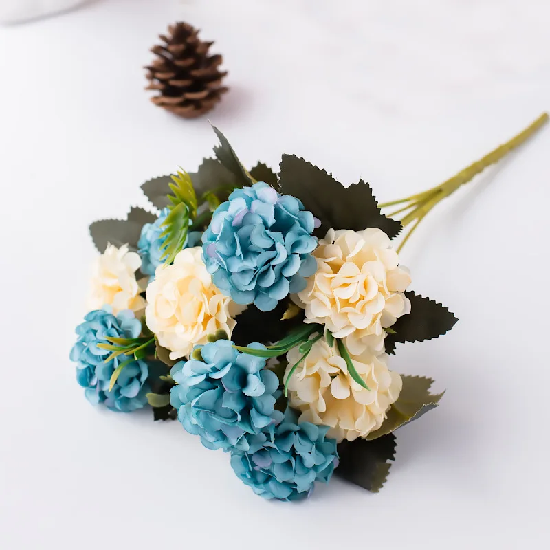 1 csokor Hortenzia mesterséges virágok, növények Karácsonyi hamis virág lakberendezés arrangemen esküvői dekoráció Kép 2