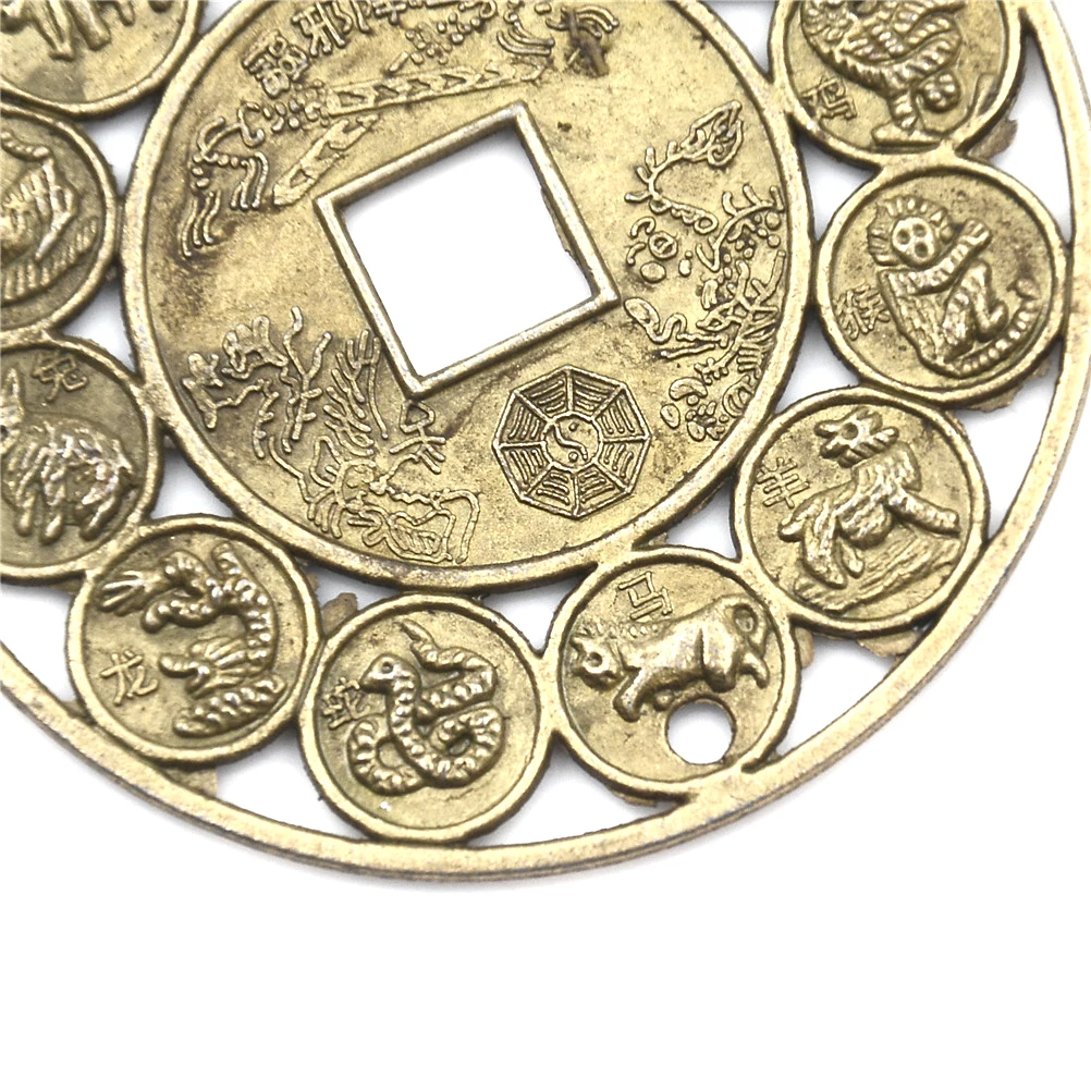1DB Átmérője:4,5 cm Cink ötvözet Kedvező Szerencsés Kínai horoszkóp Feng Shui Érme A Jó Szerencse Amulett Virágzó Védelem Kép 1