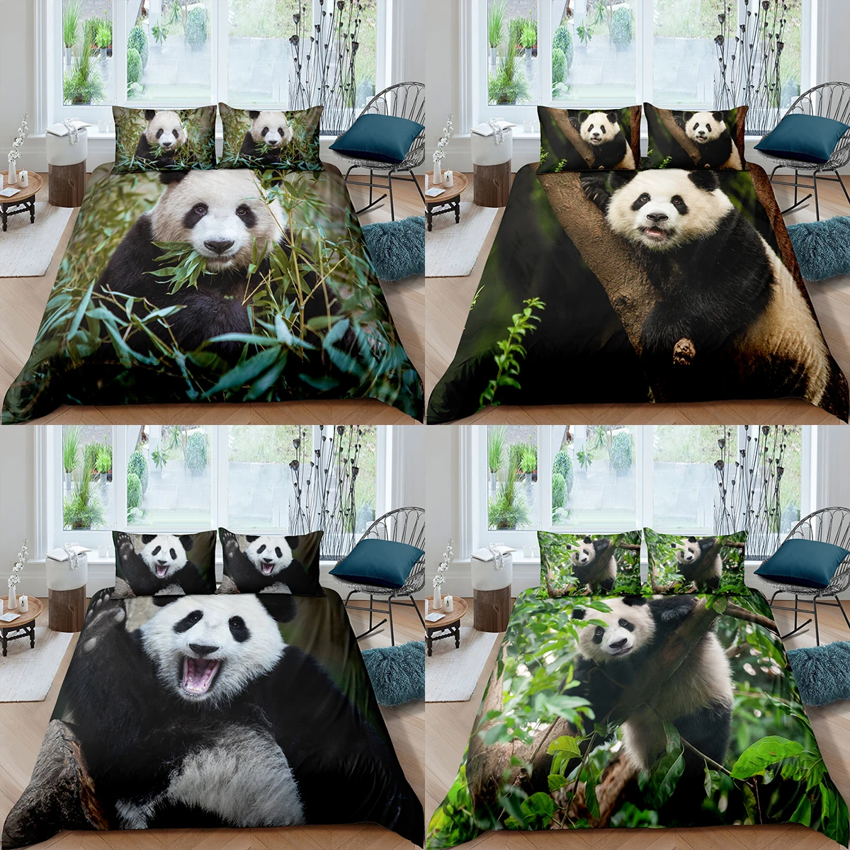Lakástextil Luxus 3D Panda paplanhuzat Meghatározott, valamint Párnahuzat Gyerek ágyneműgarnitúra AU/EU/UK/US Királynő Méretű Ágynemű Kép 0