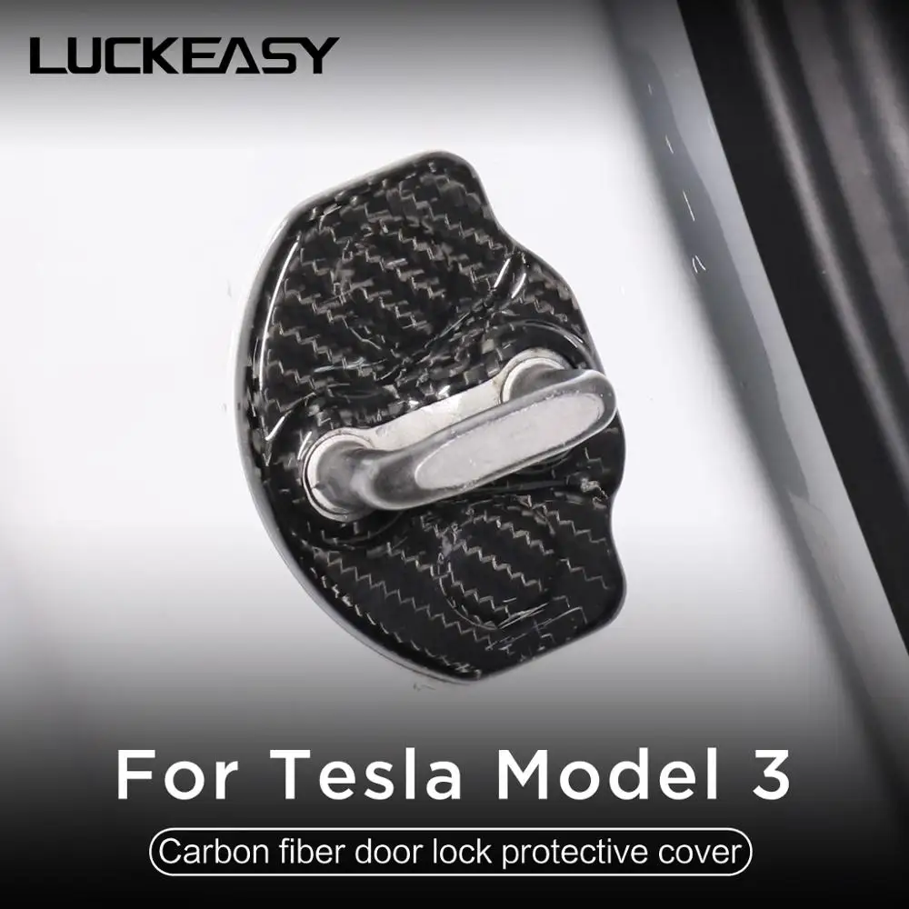LUCKEASY Autó szénszálas Zár Fedezi a Tesla Model 3 2017-2022 igaz szénszálas zár védőburkolat model3 2021 Kép 0