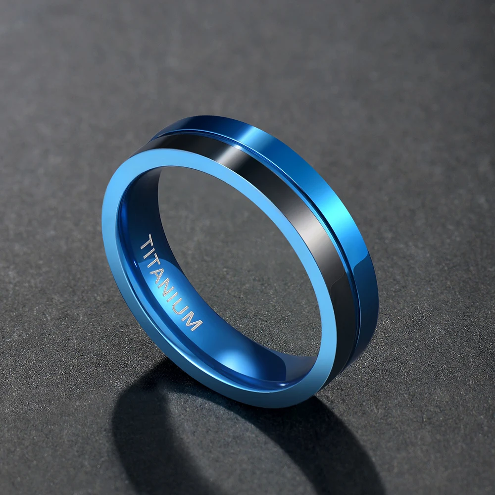 Eamti 5mm hideg Kék Titán Gyűrű Csiszolt Trendi Esküvői Gyűrűk, Férfi, Nő, Eljegyzési Gyűrűk, Félig Fekete anillo hombre Fél Kép 1