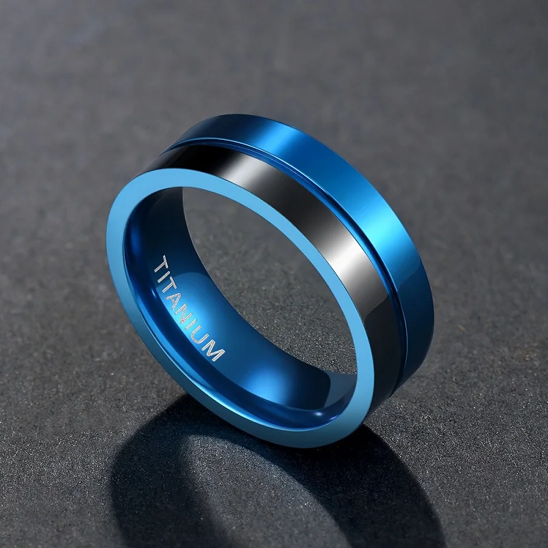 Eamti 5mm hideg Kék Titán Gyűrű Csiszolt Trendi Esküvői Gyűrűk, Férfi, Nő, Eljegyzési Gyűrűk, Félig Fekete anillo hombre Fél Kép 2