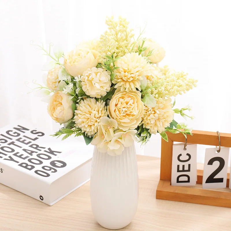 1 Csokor Fehér Mesterséges Virágok, Bazsarózsa Selyem Hamis Virágok Európai Élő Olcsó Decorroom Otthon Kert Esküvői Csokor a Menyasszony Kép 4